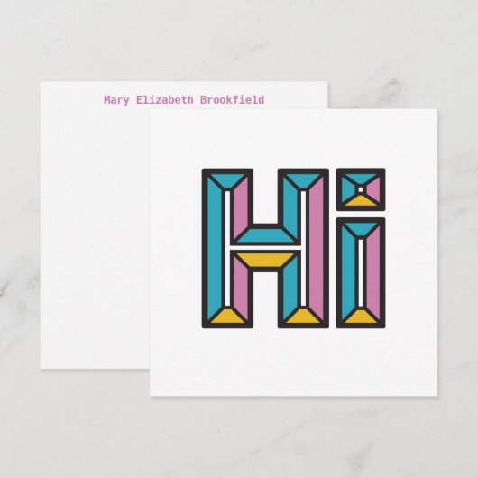 Gewoon Gezegde Hi Flat Note Kaart in roze, blauw, Notitiekaartje (Voorkant / Achterkant)