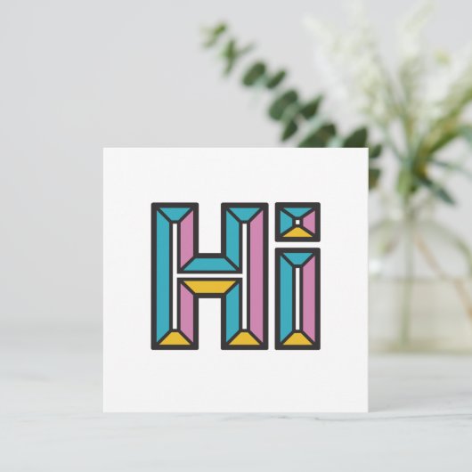 Gewoon Gezegde Hi Flat Note Kaart in roze, blauw,  Notitiekaartje (Staand voorkant)