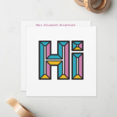 Gewoon Gezegde Hi Flat Note Kaart in roze, blauw, Notitiekaartje (Voorkant / Achterkant in situ)