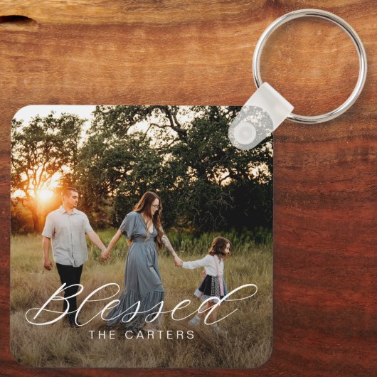 Gewoon gezegend gepersonaliseerde foto Sleutelhang Sleutelhanger (Achterkant)