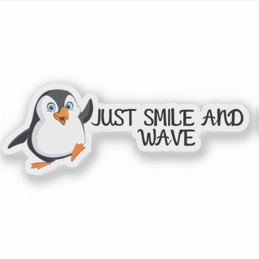 Gewoon glimlachen en Wave Penguin Sticker (Voorkant)