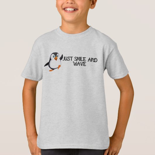 Gewoon glimlachen en Wave Penguin T-shirt (Voorkant)