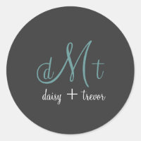 Gewoon grafiet + blauwgroen monogram stickers