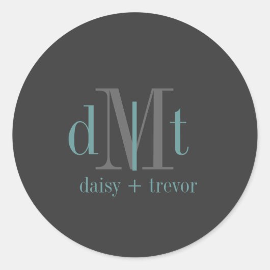 Gewoon grafiet + blauwgroen monogram stickers (Voorkant)