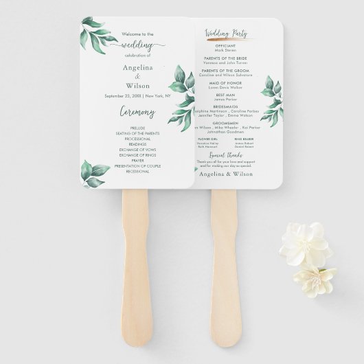 Gewoon Greenery Elegant Eucalyptus Wedding Program Handwaaier (Voorkant en achterkant)
