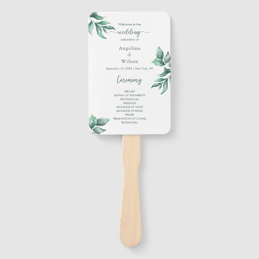 Gewoon Greenery Elegant Eucalyptus Wedding Program Handwaaier (Voorkant)