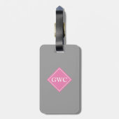 Gewoon grijs en roze aangepast monogram bagagelabel (Achterkant verticaal)