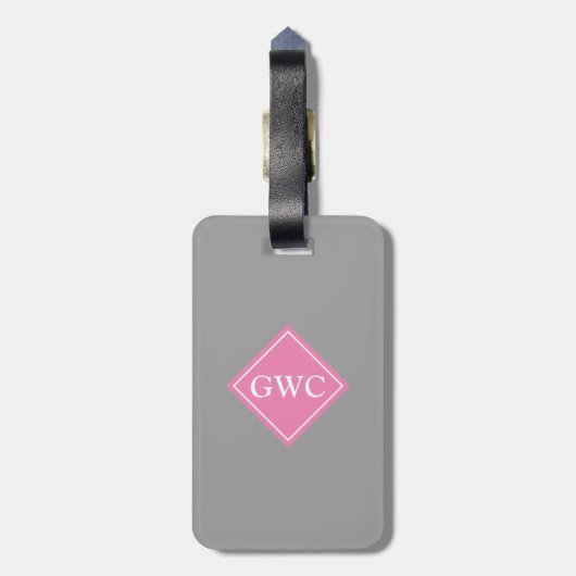 Gewoon grijs en roze aangepast monogram bagagelabel (Achterkant verticaal)