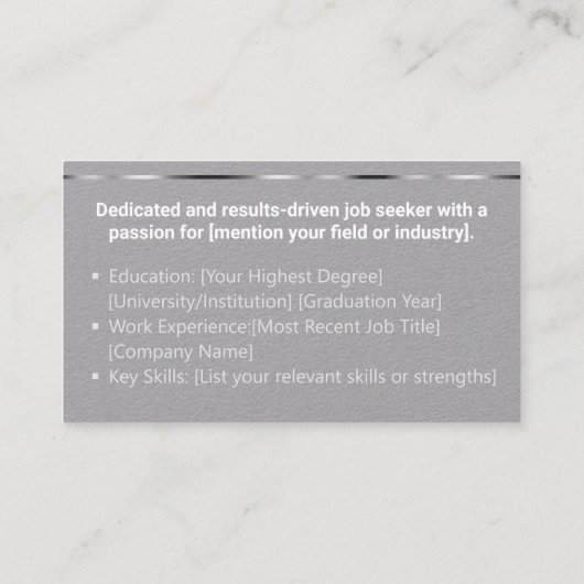 Gewoon grijs klassiek werkzoekende minimaal elegan visitekaartje (Achterkant)