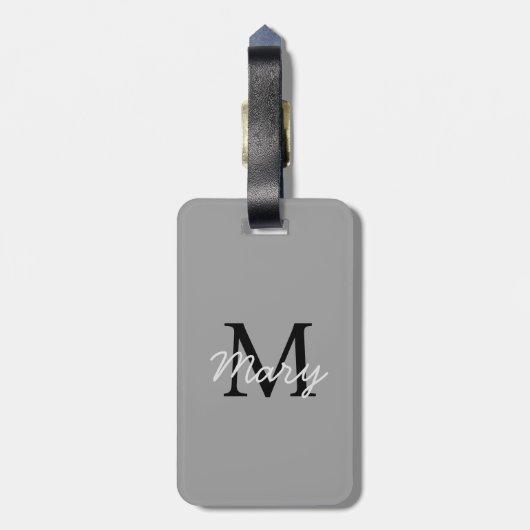 Gewoon Grijs Monogram Aangepaste Naam Bagagelabel (Achterkant verticaal)