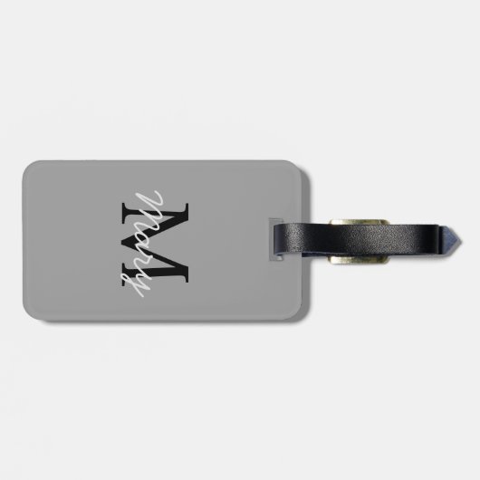 Gewoon Grijs Monogram Aangepaste Naam Bagagelabel (Achterkant horizontaal)