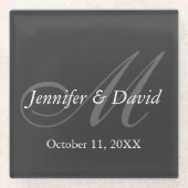 Gewoon grijs Monogram bruiloft bruid bruidegom nam Glazen Onderzetter (Voorkant)