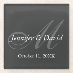 Gewoon grijs Monogram bruiloft bruid bruidegom nam Glazen Onderzetter