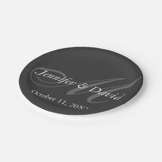 Gewoon grijs Monogram bruiloft bruid bruidegom nam Papieren Bordje (Gekanteld)
