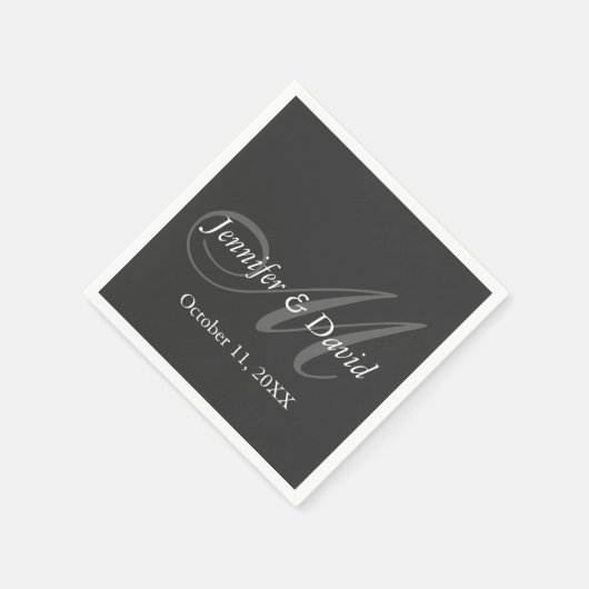 Gewoon grijs Monogram bruiloft bruid bruidegom nam Servet (Hoek)