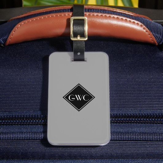 Gewoon grijs monogram op maat bagagelabel (Voorkant Insitu 2)