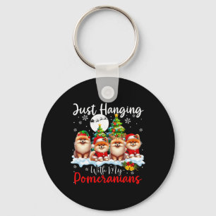 Gewoon hangen met mijn Pomeranians kerstman drie Sleutelhanger