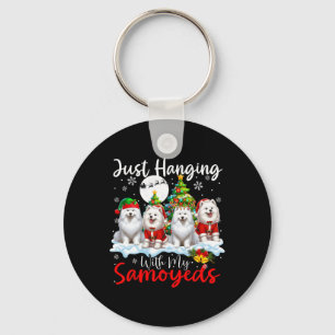 Gewoon hangen met mijn Samoyeds Xmas Three Santa D Sleutelhanger