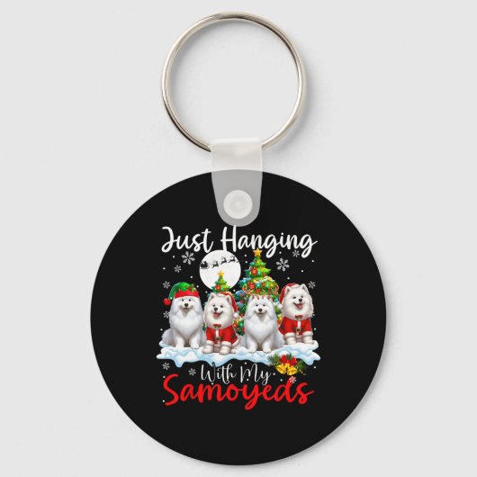 Gewoon hangen met mijn Samoyeds Xmas Three Santa D Sleutelhanger (Voorkant)