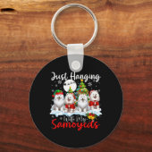 Gewoon hangen met mijn Samoyeds Xmas Three Santa D Sleutelhanger (Voorkant)