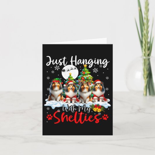 Gewoon hangen met mijn Shelties Xmas Three Santa D Kaart (Voorkant)