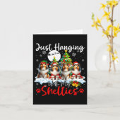 Gewoon hangen met mijn Shelties Xmas Three Santa D Kaart (Gele Bloem)