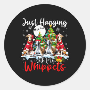 Gewoon hangen met mijn Whippets Xmas Three Santa D Ronde Sticker