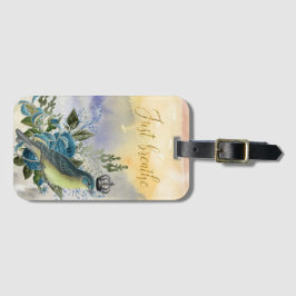 Gewoon het blauwe vogelcollage bagagelabel