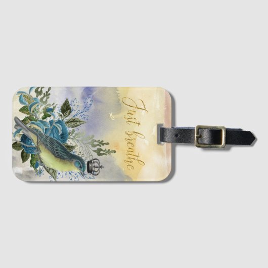 Gewoon het blauwe vogelcollage bagagelabel (Voorkant (horizontaal))