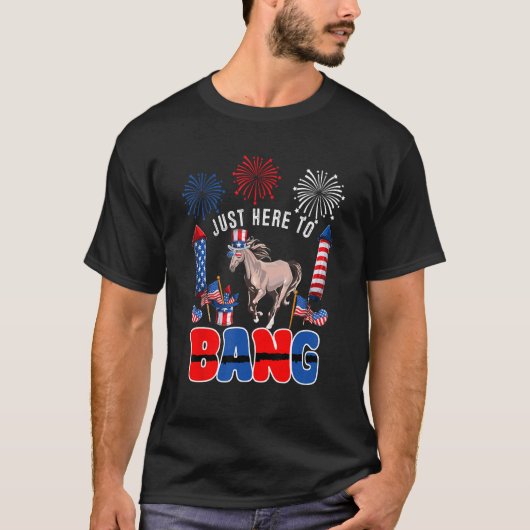 Gewoon hier om te knallen paard zonnebril Amerikaa T-shirt (Voorkant)