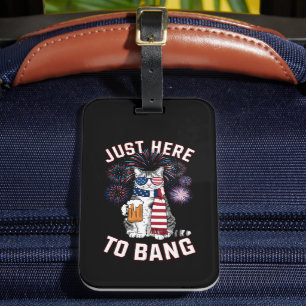Gewoon hier om te knallen USA vlag bier kat lover Bagagelabel