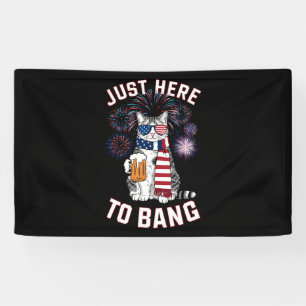 Gewoon hier om te knallen USA vlag bier kat lover  Spandoek