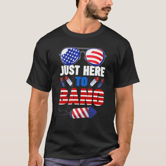 Gewoon hier om zonnebril Amerikaanse vlag 4th van  T-shirt (Voorkant)