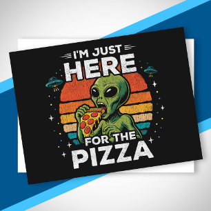 Gewoon hier voor de Pizza Retro Ruimte Grappige Al Feestdagenkaart