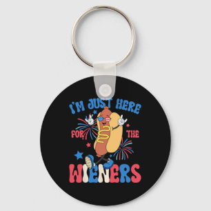 Gewoon hier voor de Weiners 4th of July Funny Hot Sleutelhanger
