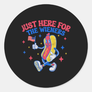 Gewoon hier voor de Wieners 4th of July Hot Dog Ronde Sticker