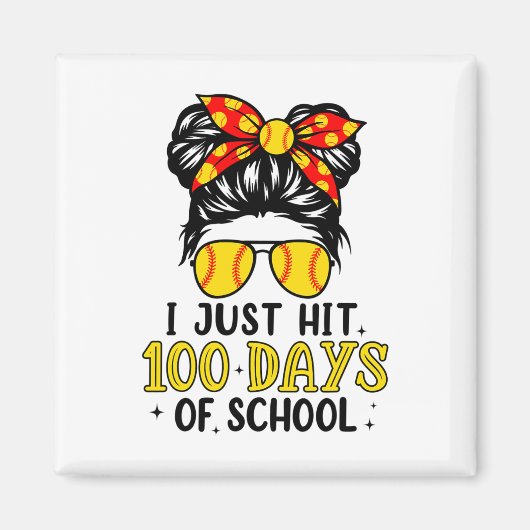 Gewoon Hit Happy 100 Dagen van School Softbal Mess Magneet (Voorkant)