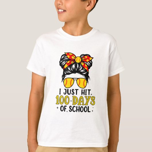 Gewoon Hit Happy 100 Dagen van School Softbal Mess T-shirt (Voorkant)