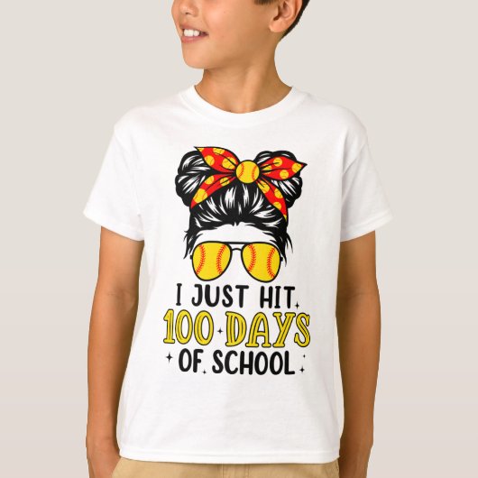 Gewoon Hit Happy 100 Dagen van School Softbal Mess T-shirt (Voorkant)