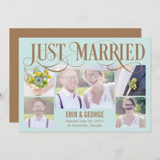 Gewoon huwelijksaankondiging - Blauw Kaart (Voorkant / Achterkant)