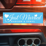 Gewoon huwelijksblauwe persoonlijke Pas getrouwd b Automagneet<br><div class="desc">Gewoon gehuwde Pas getrouwd voor persoonlijke naam Wedding Car Magnet. Pas dit douaneontwerp met de namen van de bruid en de groom of met uw eigen tekst aan.</div>