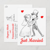 Gewoon huwelijksbruine rode zwarte Cartoon Bride G Aankondigingskaart (Voorkant / Achterkant)