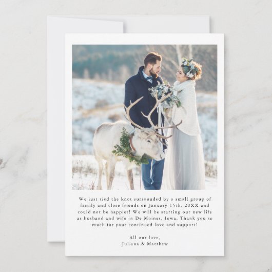 Gewoon huwelijksfoto van een modern script aankondiging (Achterkant)