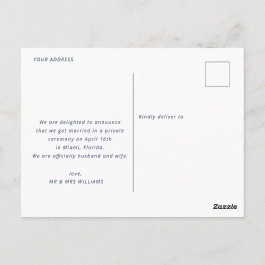 Gewoon huwelijkshuwelijksaankondiging briefkaart (Achterkant)