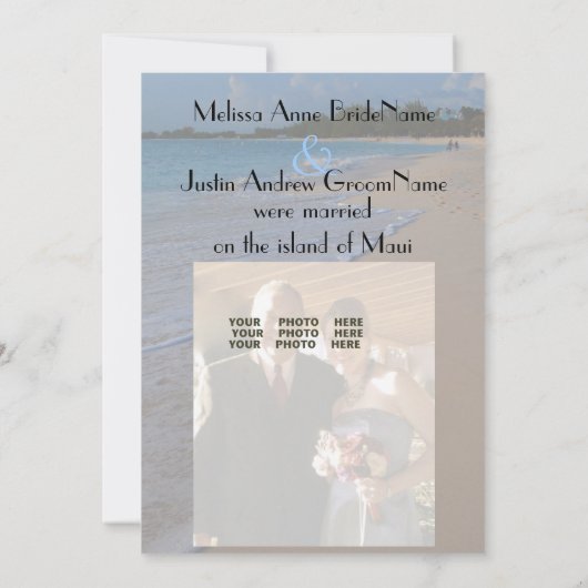 Gewoon huwelijksreis foto aankondiging (Achterkant)