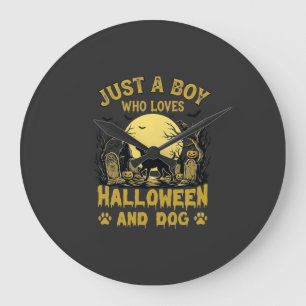 Gewoon Jongen Die Halloween Hond Volle Maan Liefhe Grote Klok
