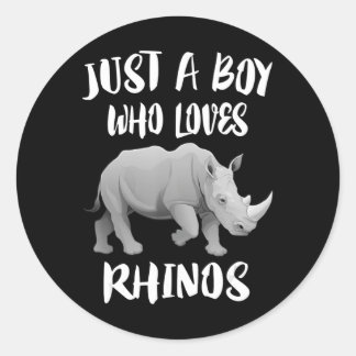 Gewoon jongen die van Rhinos Animal Gift houdt Ronde Sticker