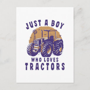 Gewoon Jongen Die Van Tractors Boeren Trucks Houdt Briefkaart