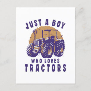 Gewoon Jongen Die Van Tractors Boeren Trucks Houdt Informatiekaartje