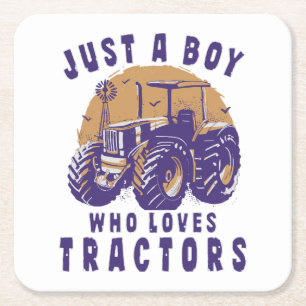 Gewoon Jongen Die Van Tractors Boeren Trucks Houdt Kartonnen Onderzetters